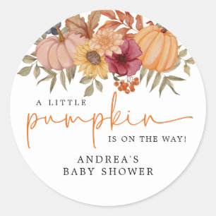 Modern Elegant Pumpkin Autumn Flower Baby Shower Classic Round Sticker
