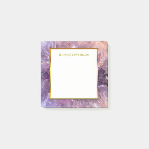 Modern elegant purple amethyst geode monogram name post-it notes