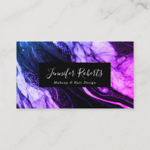 Modern Elegant Purple Black Marble Makeup Artist Business Card
