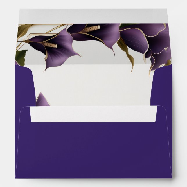 Modern Elegant Purple Calla Lily Wedding Envelope (Back (Bottom))