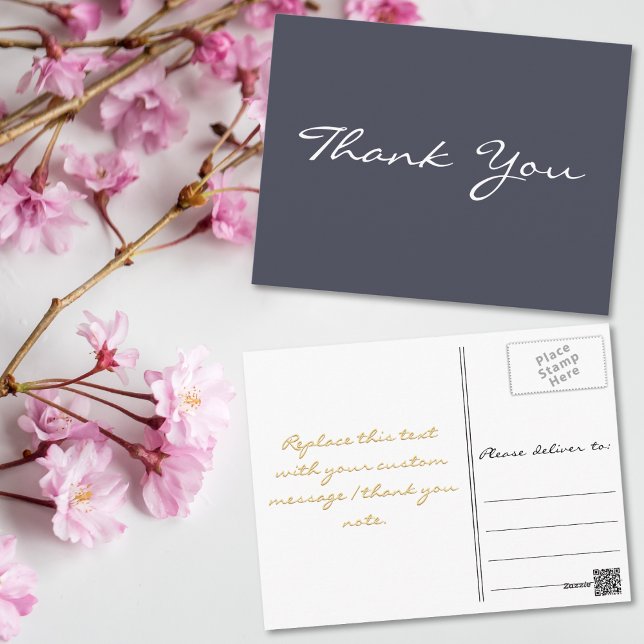 Modern Elegant Purple Faux Gold Script Thank You Postcard (Modern Elegant Purple Faux Gold Script Thank You Postcard)