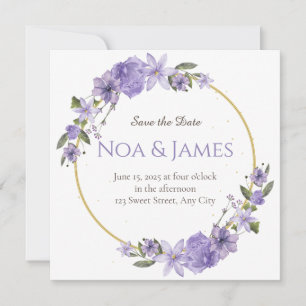 Modern Elegant Purple Floral Save the Date  Invitation