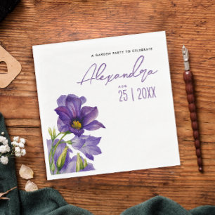 Modern Elegant Purple Flowers Garden Watercolor Napkin