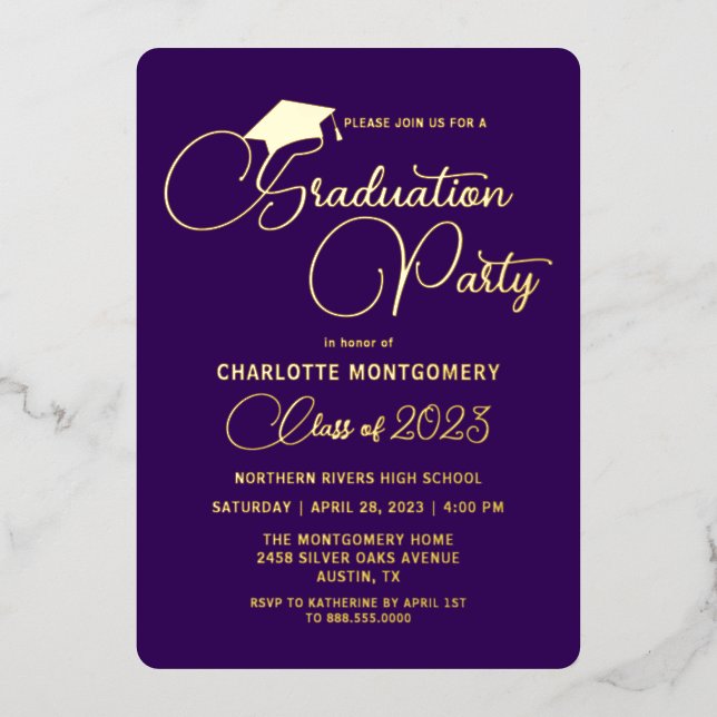 Modern Elegant Purple Foil Graduation Invitation (Front)