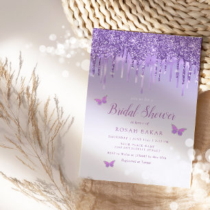 Modern Elegant Purple Glitter Boho Bridal Shower Invitation