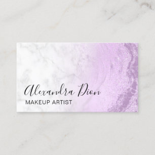 Modern elegant purple glitter marble makeup artist business card