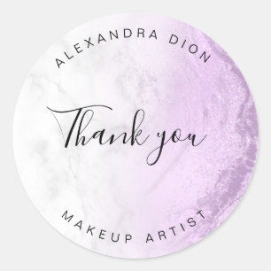 Modern elegant purple glitter marble makeup artist classic round sticker