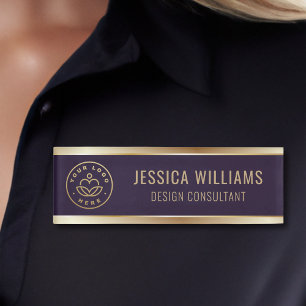 Modern Elegant Purple Gold Business Logo Name Tag