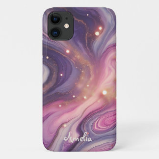 Modern Elegant Purple Gold Marble Personalised Nam iPhone 11 Case