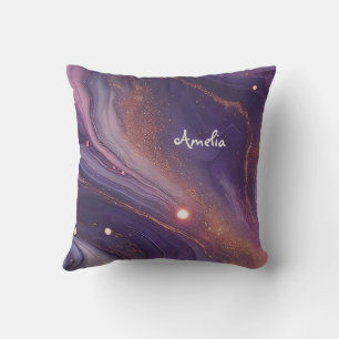 Modern Elegant Purple Gold Marble Personalised Nam Cushion