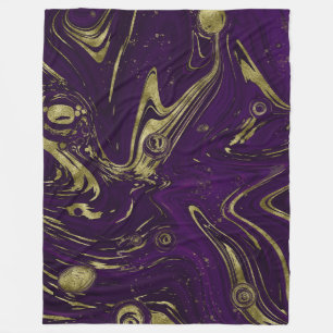 Modern Elegant Purple & Gold Marble Swirl Fleece Blanket
