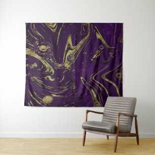 Modern Elegant Purple & Gold Marble Swirl Tapestry