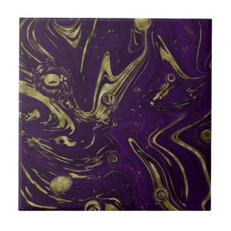 Modern Elegant Purple & Gold Marble Swirl Tile