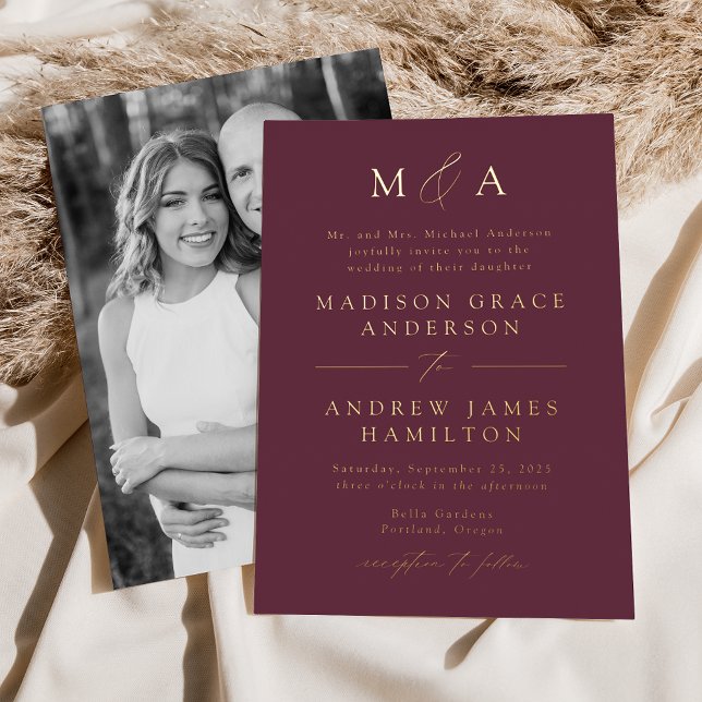 Modern Elegant Purple Gold Monogram Photo Wedding (Creator Uploaded)