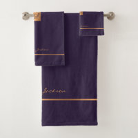 Modern elegant purple gold monogrammed stripes