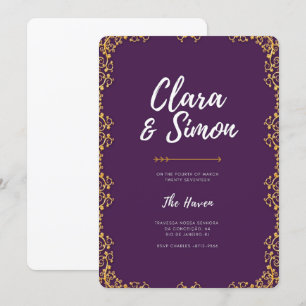 Modern Elegant Purple Gold Wedding Invitation