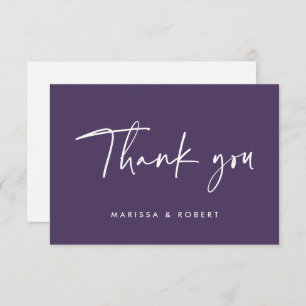 Modern Elegant Purple Handwritten Script Wedding Thank You Card