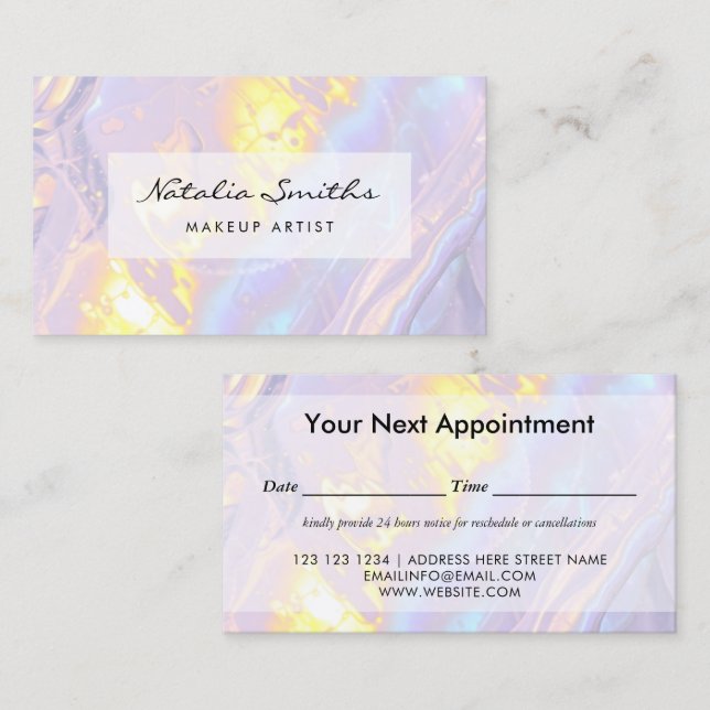 Modern Elegant Purple Holographic Appointment Card (Front/Back)
