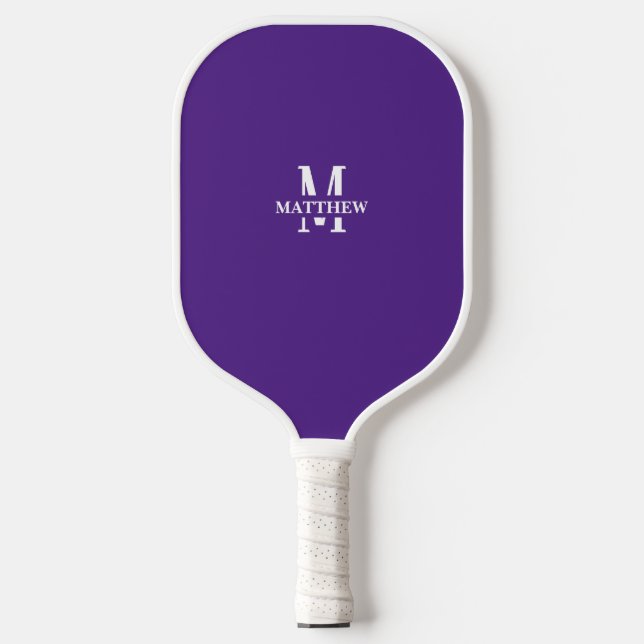 Modern Elegant Purple Initial and Name  Pickleball Paddle (Front)