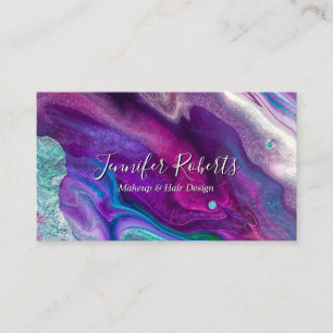 Modern Elegant Purple Pink Marble Makeup Artist Business Card