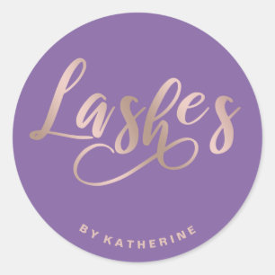 Modern elegant purple & rose gold lashes extension classic round sticker
