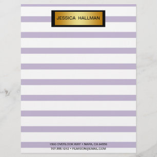 Modern Elegant Purple Stripe Gold Bar Custom Letterhead