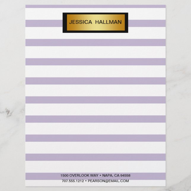 Modern Elegant Purple Stripe Gold Bar Custom Letterhead (Front)
