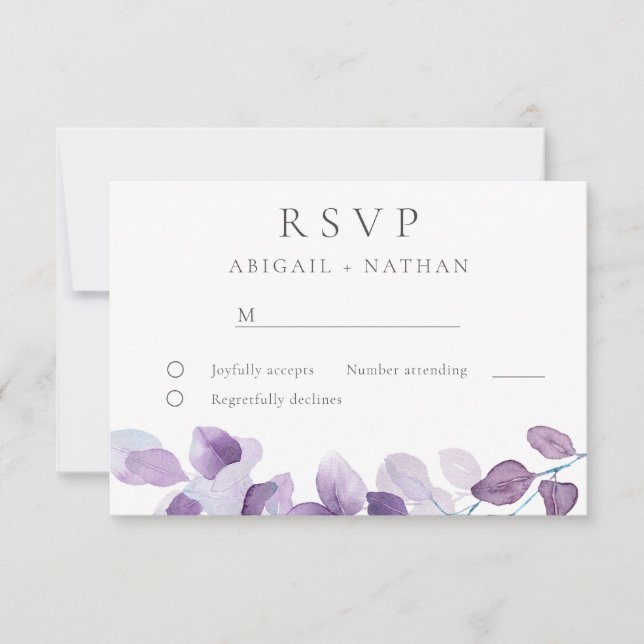 Modern Elegant Purple Watercolor Wedding RSVP Card (Front)