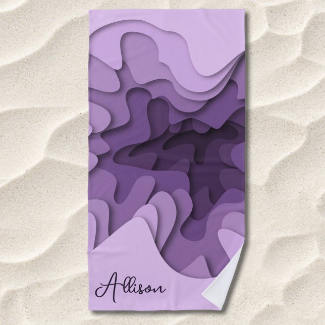 Modern Elegant Purple Wavy Lines Custom Beach Towel (Creator Uploaded)