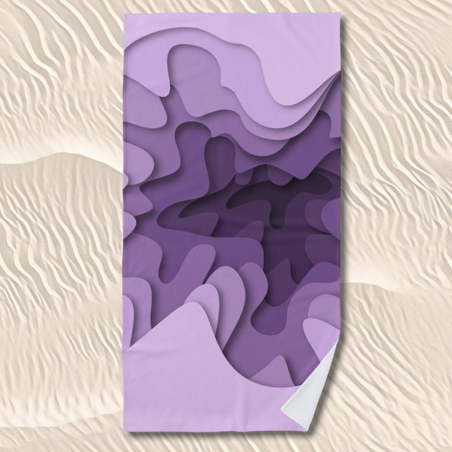 Modern Elegant Purple Wavy Lines Pattern Beach Towel (Creator Uploaded)