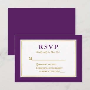 Modern Elegant Purple White Gold RSVP Card