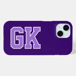 Modern Elegant Purple White Monogram Initials iPhone 15 Case