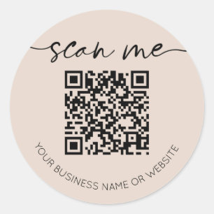 Modern Elegant QR Code Beige Classic Round Sticker