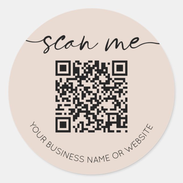 Modern Elegant QR Code Beige Classic Round Sticker (Front)