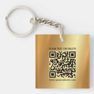 Modern Elegant QR Code Gold Double Sided Square Key Ring