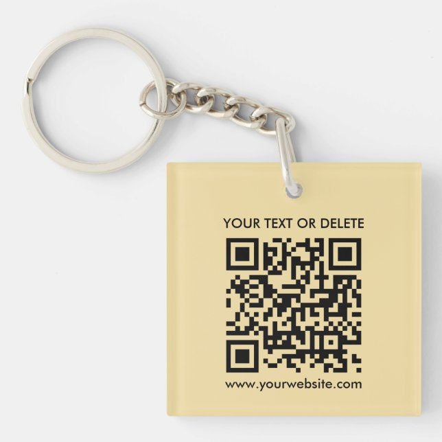 Modern Elegant QR Code Gold Single Sided Square Key Ring (Front)