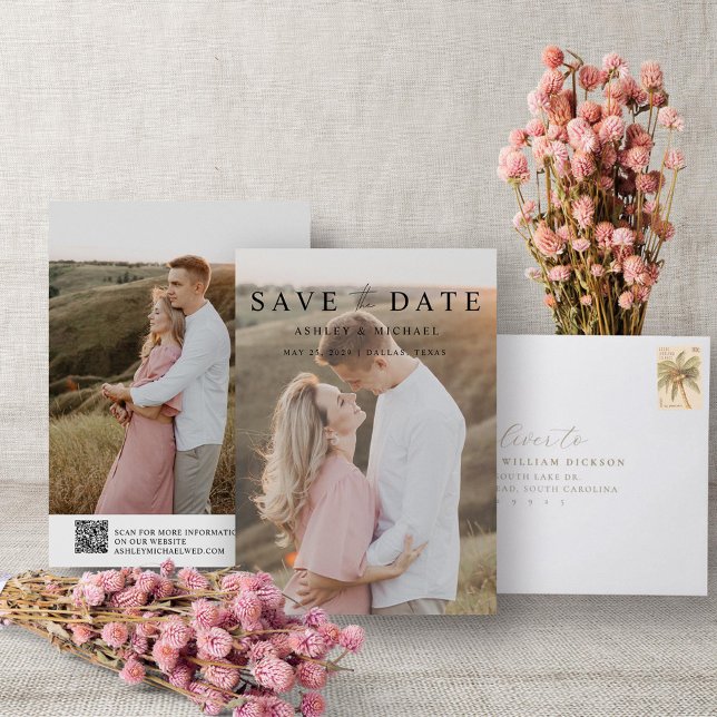 Modern Elegant QR Code Script 2 Photo Wedding Save The Date (Save the Date!)