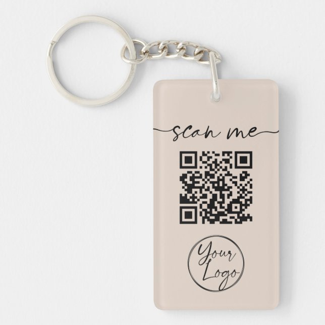 Modern Elegant QR Code Tan Keychain (Front)