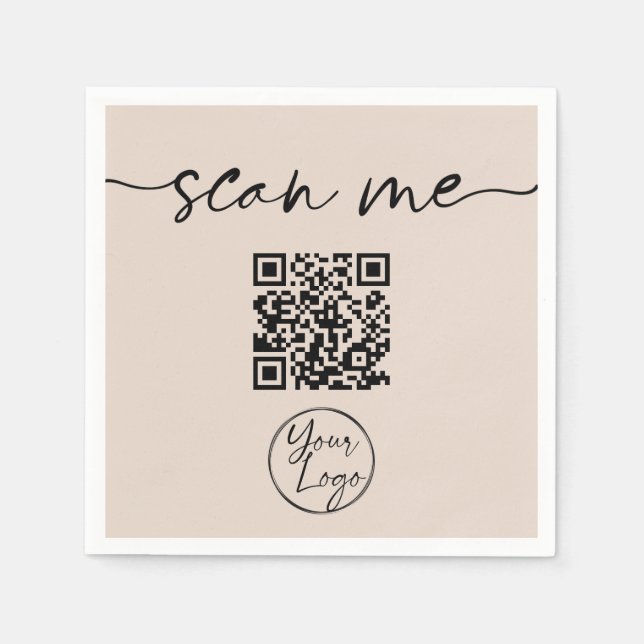 Modern Elegant QR Code Tan Napkin (Front)