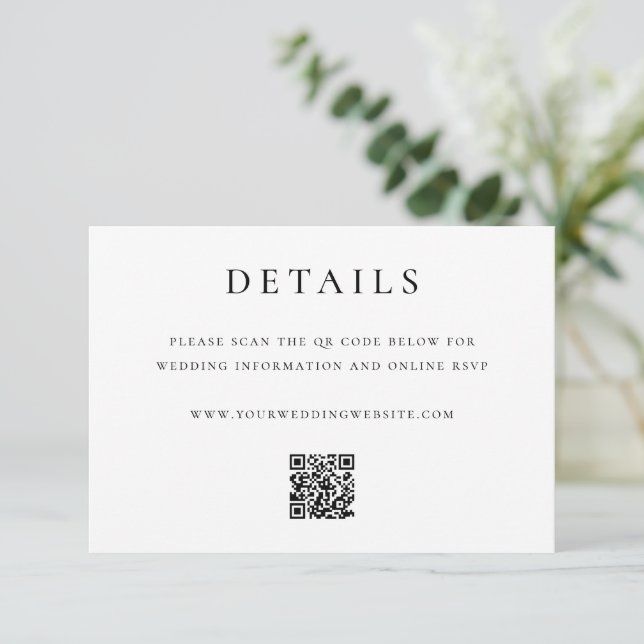 Modern Elegant QR Code Wedding Details Enclosure Card (Standing Front)
