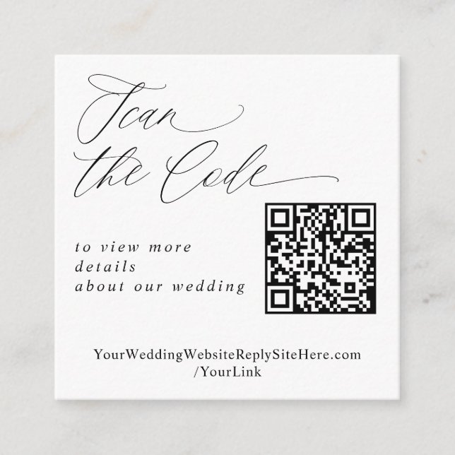 Modern Elegant QR Code Wedding Website Enclosure Card (Front)
