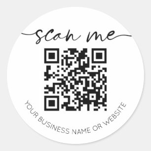 Modern Elegant QR Code White Classic Round Sticker