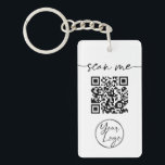 Modern Elegant QR Code White Keychain<br><div class="desc">Promote your business with this modern minimalist calligraphy QR code design in black and white. Customise this keychain with your QR code and logo or click “customise further” to change the background colour to match your business’ colour scheme.</div>