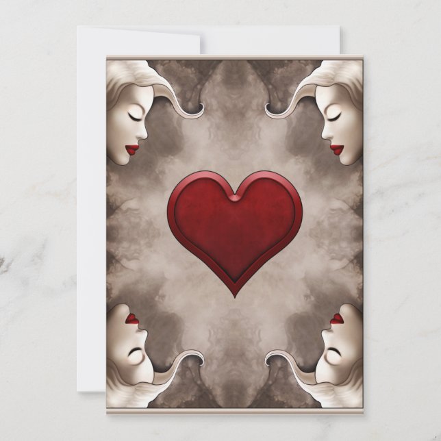 Modern, elegant, Queen of Hearts Card Illustration (Front)