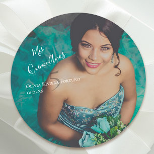Modern Elegant Quinceanera 15th Birthday Photo Classic Round Sticker