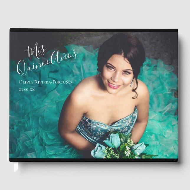 Modern Elegant Quinceanera 15th Birthday Photo Guest Book (Front)
