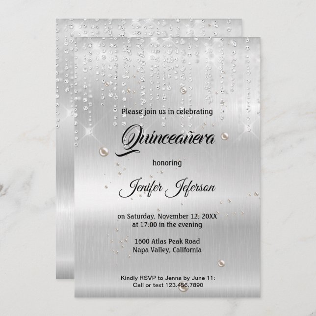 Modern elegant Quinceanera Invitation (Front/Back)