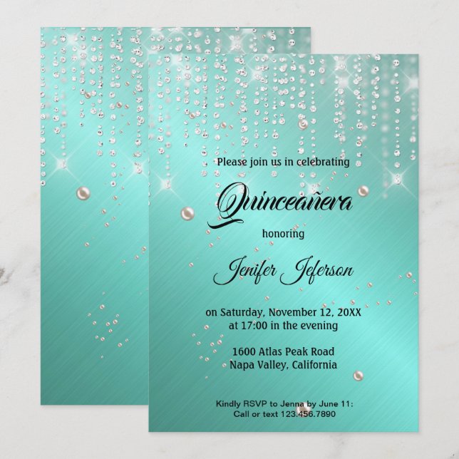 Modern elegant Quinceanera Invitation (Front/Back)