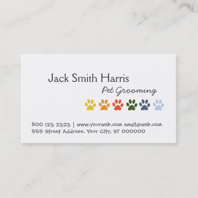 Modern Elegant Rainbow Pets Animal Paws Business Card (Front)