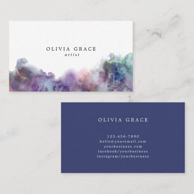 Modern elegant rainbow watercolor  business card (Front/Back)